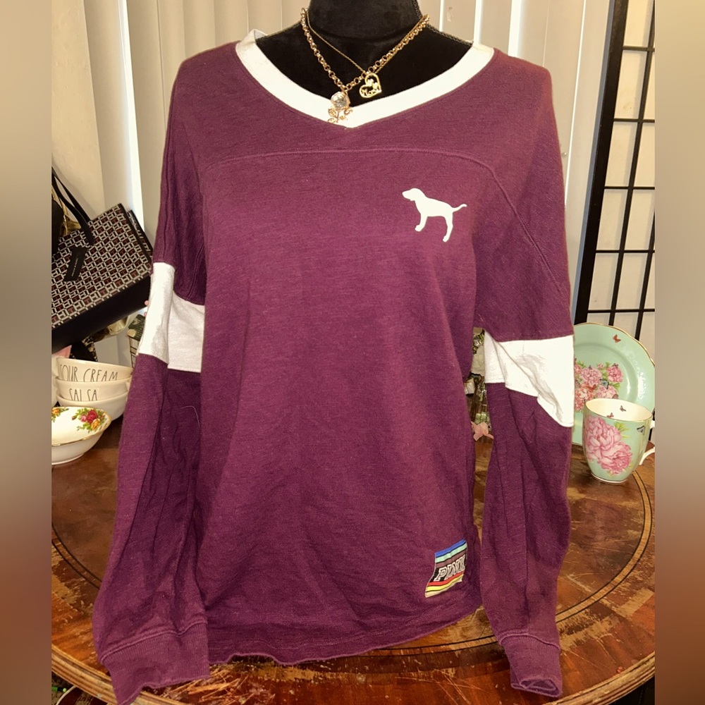 Burgundy Oversized PINK brand Crewneck Sweatshirt Size Small